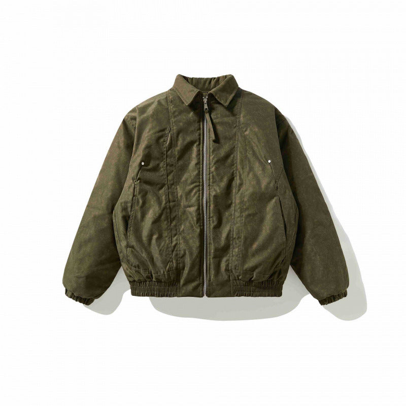 Men's lightly padded canvas field jacket with shirt collar, concealed seam detail appearance, and elastic waistband Fashion Glam