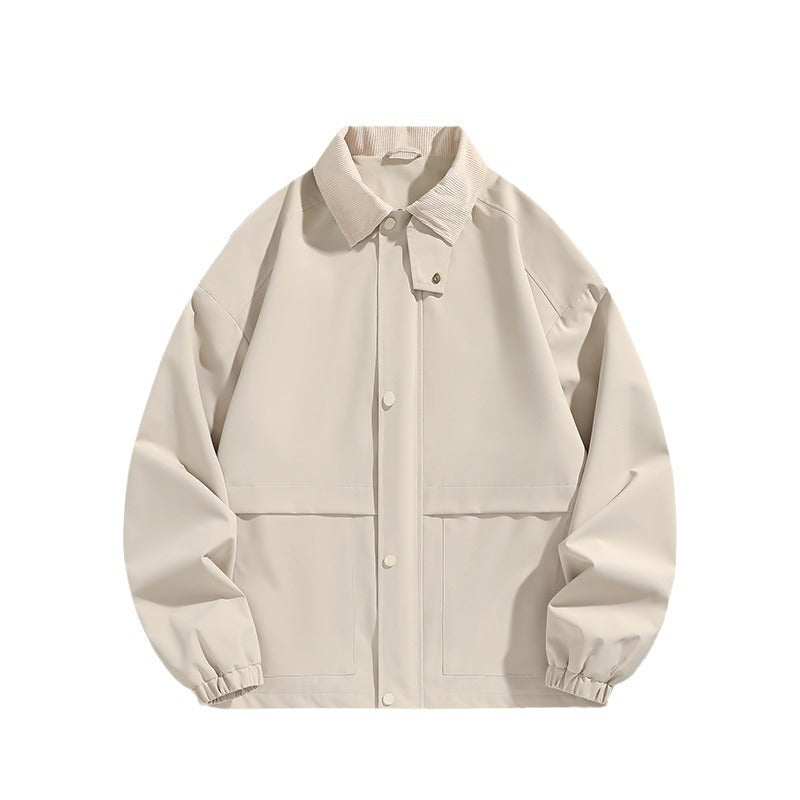 Men's Oversized Utility Jacket with Cord Collar and Snap Front Fashion Glam