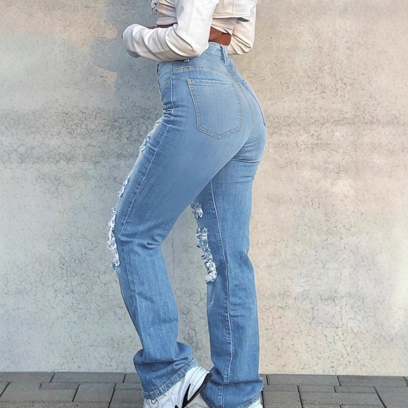 Women high-waisted ripped flared jeans with shaping comfort waistband Fashion Glam