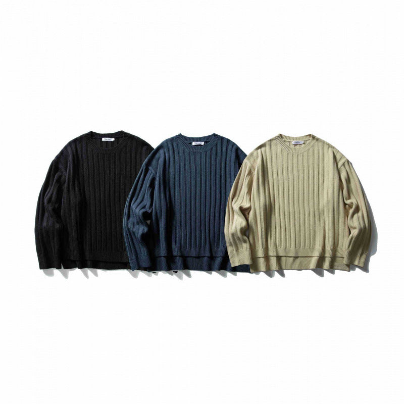 Unisex Grob Ribbed Oversize Knit Sweater with Round Neck and Extended Hem Fashion Glam