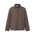 Unisex Long Sleeve Polo Shirt in Oversized Cut made from Cotton Jersey with Stripes and Henley Button Placket Fashion Glam