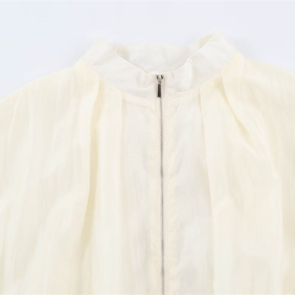 Women's sheer oversized bomber jacket made of lightweight satin organza with balloon sleeves Fashion Glam