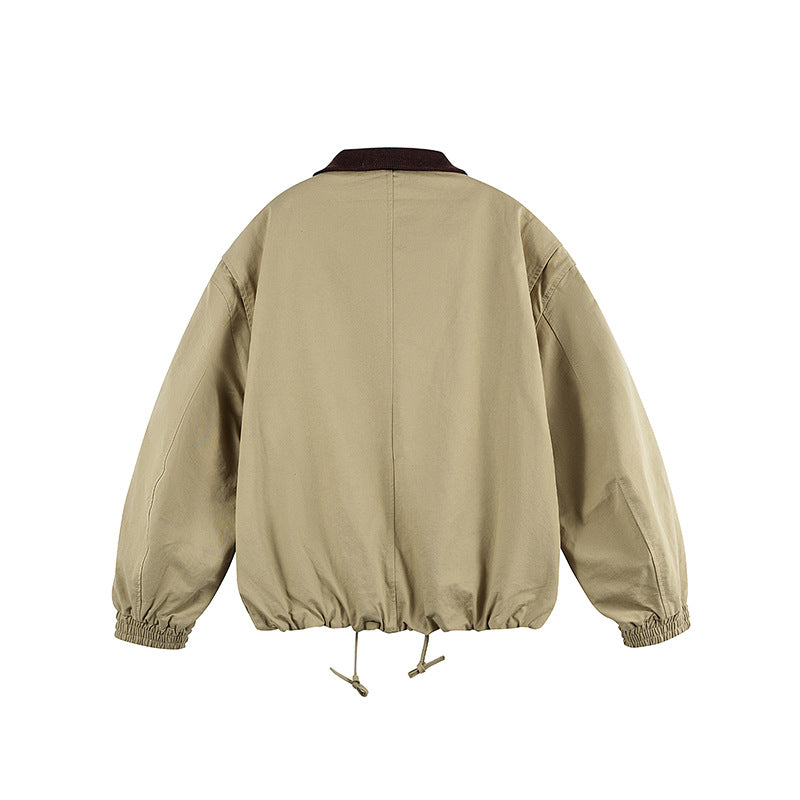Men's Boxy Zip Transition Jacket made of durable canvas with contrasting knit collar, drawstring and flap pockets Fashion Glam