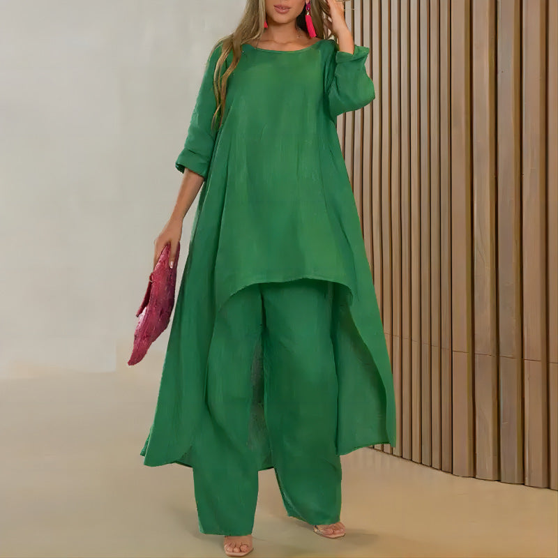 Women's airy linen-blend tunic set with wide palazzo pants Fashion Glam