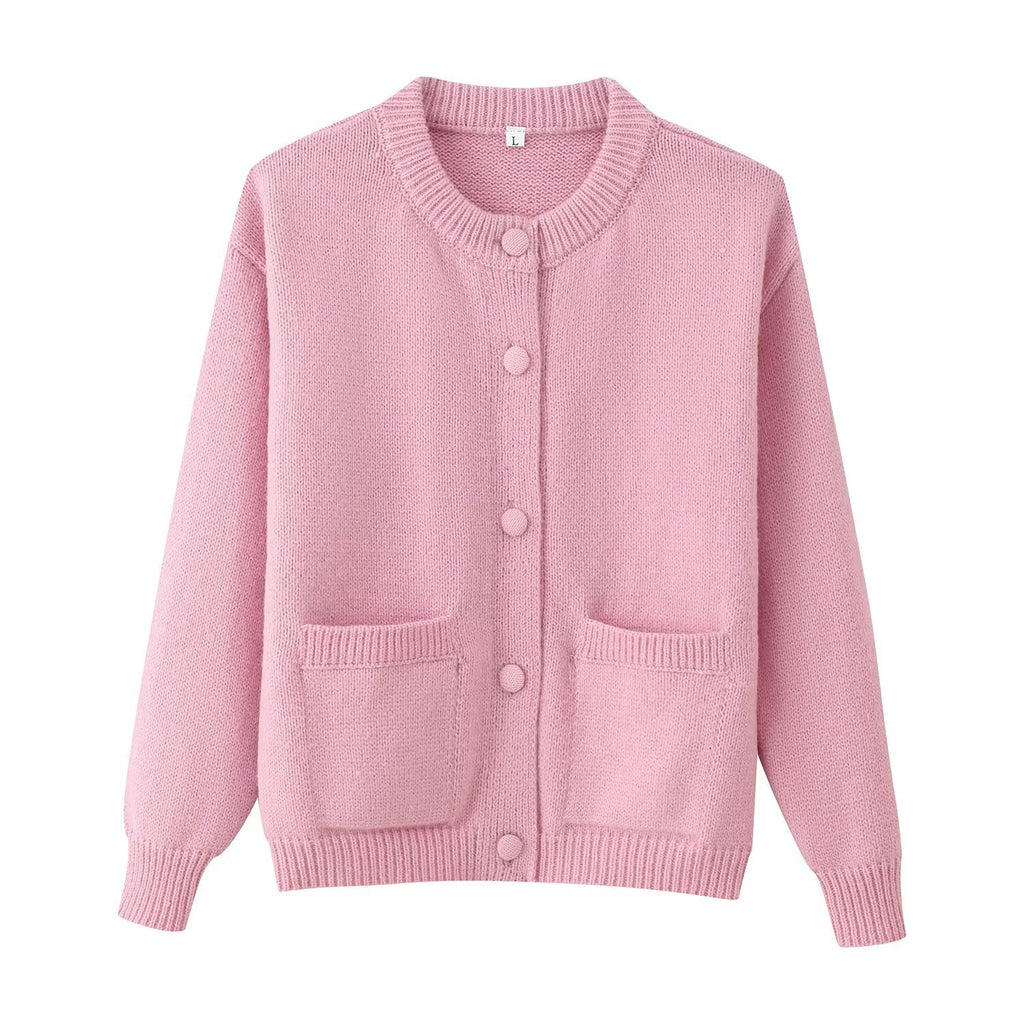 Women Oversize Knit Cardigan with Decorative Buttons and Patch Pockets Fashion Glam