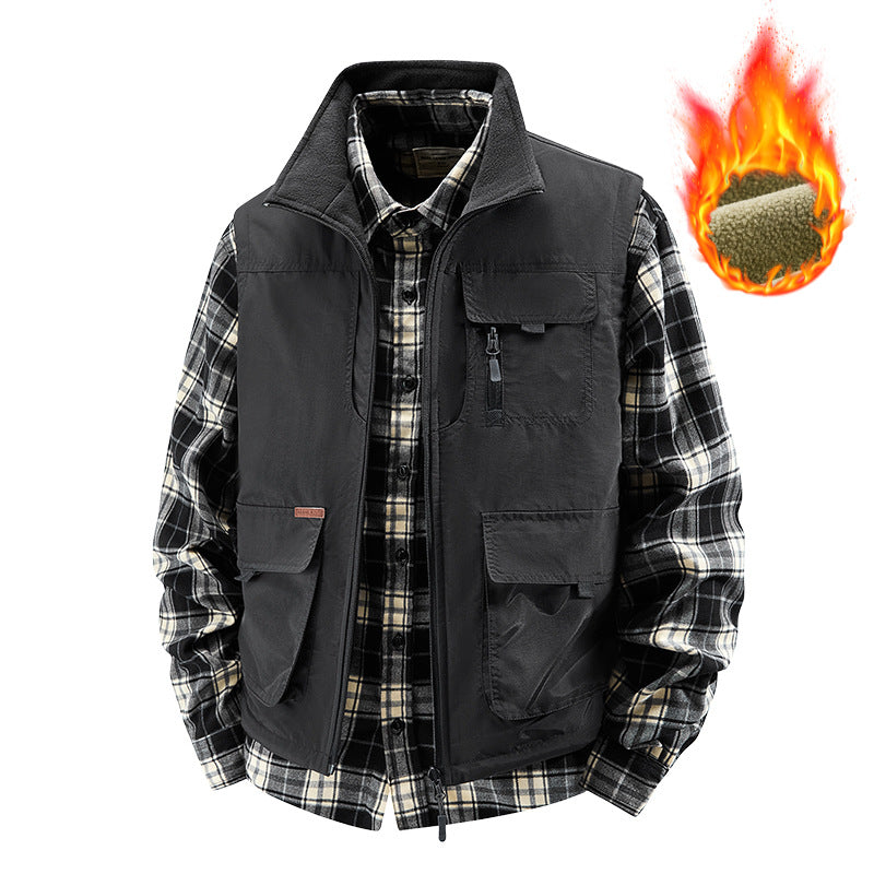 Men's Insulated Outdoor Work Vest with High Collar, Fleece Lining, and Versatile Organizer Pockets Fashion Glam