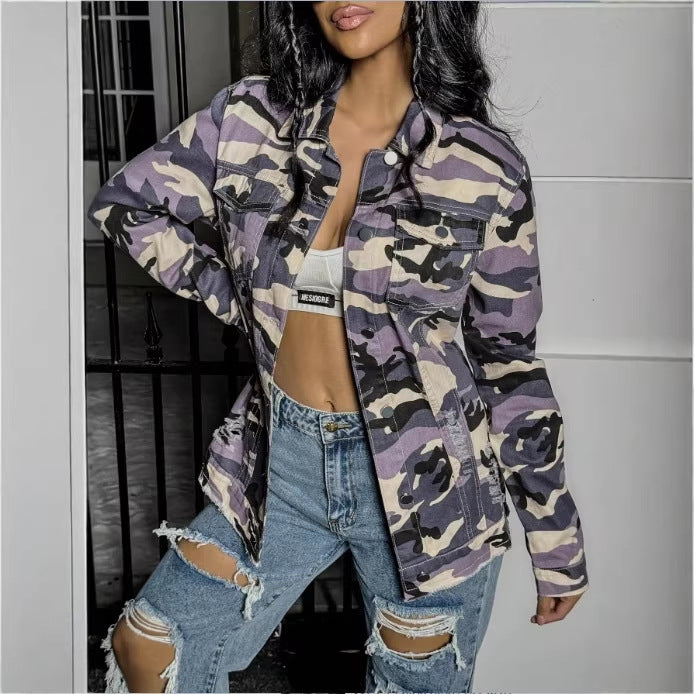 Women's Camouflage-Utility-Jacket in Oversized-Fieldstyle with Flap Pockets Fashion Glam