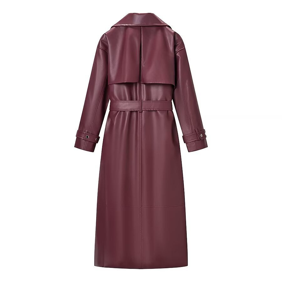 Women Oversize Faux Leather Coat in Trench Coat Style with Wide Lapels Fashion Glam