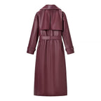 Women Oversize Faux Leather Coat in Trench Coat Style with Wide Lapels Fashion Glam
