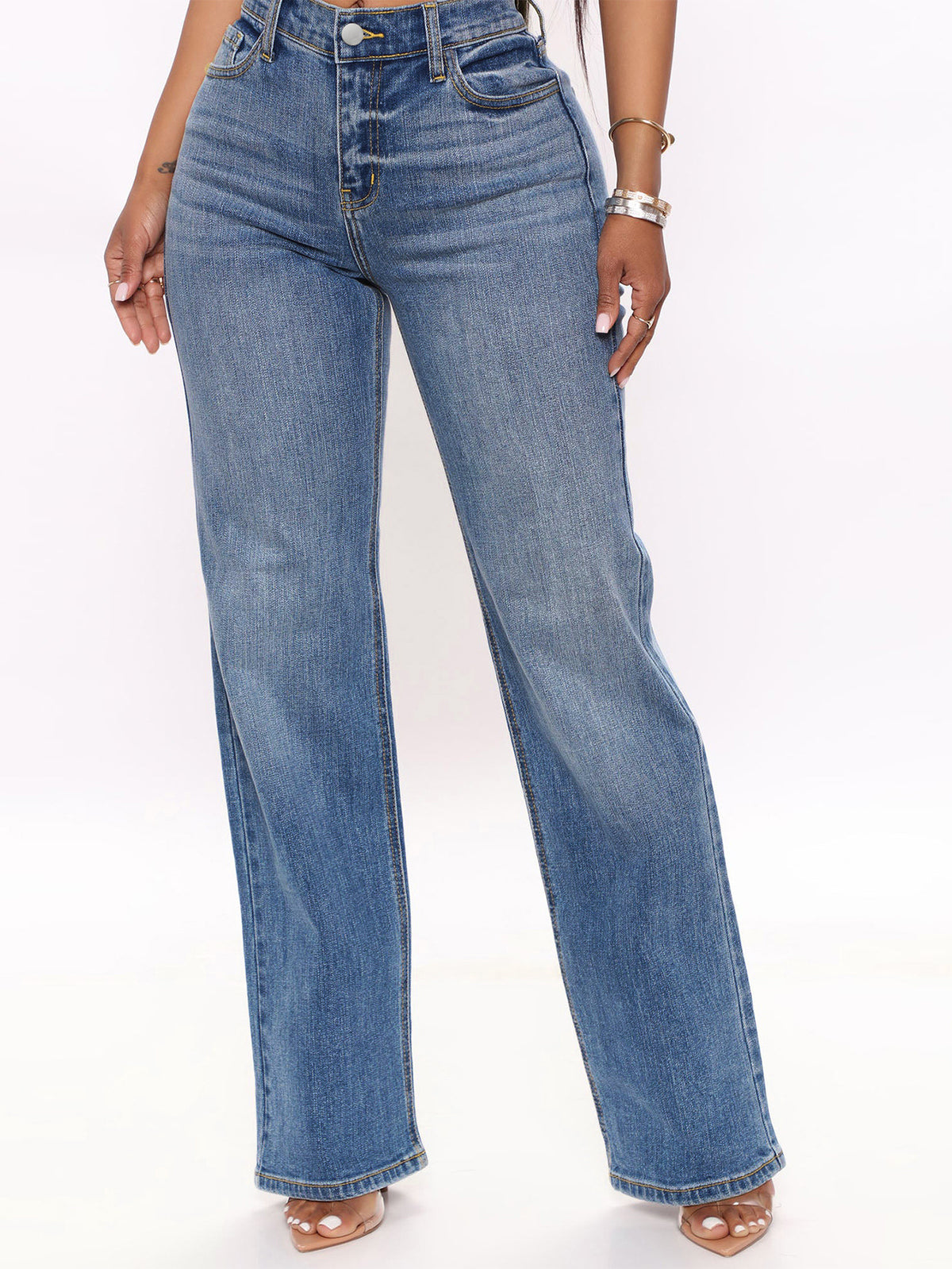Women's High-Waisted Straight-Leg Jeans in Retro Style with Wide Hem and Five-Pocket Design Fashion Glam