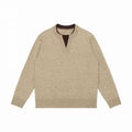 Unisex Mélange-knit sweater with half-neck V-slit and contrasted inner waistband Fashion Glam