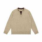 Unisex Mélange-knit sweater with half-neck V-slit and contrasted inner waistband Fashion Glam