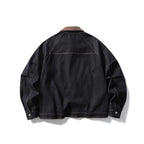 Unisex Boxy Denim Jacket with Cord Collar, Contrasting Decorative Seams and Press Stud Placket Fashion Glam