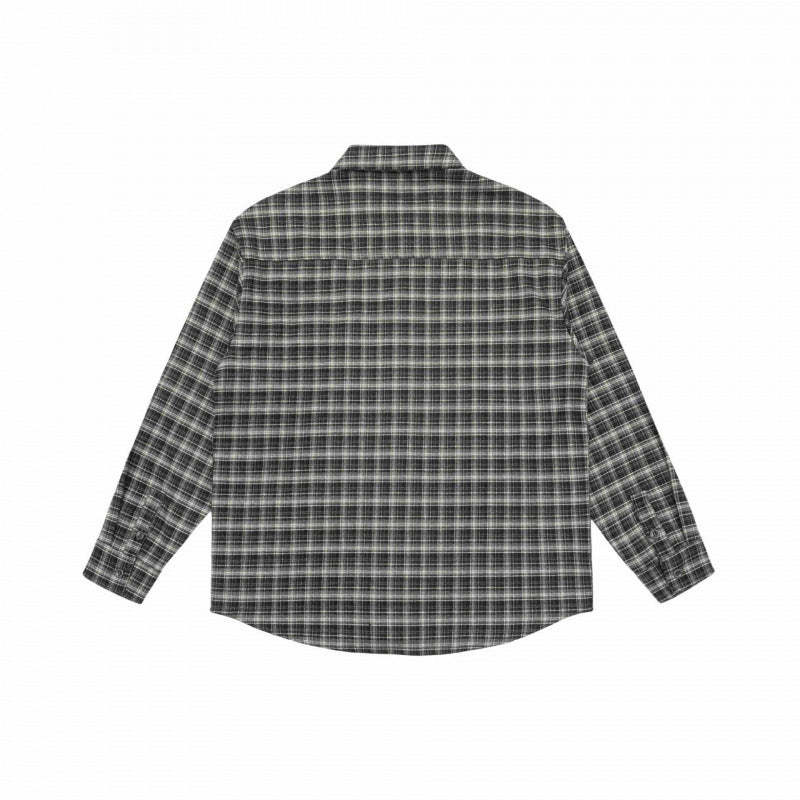 Men's Loose-Fitting Checked Flannel Shirt with Patch Chest Pocket and Rounded Hem Fashion Glam