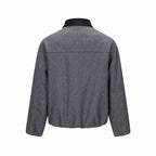 Men's short jacket in herringbone wool blend with leather collar and concealed closure Fashion Glam
