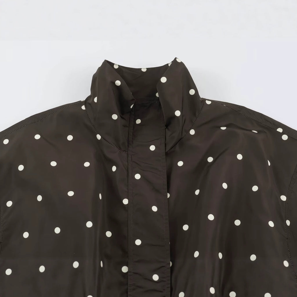 Women's Oversize Windbreaker with Dot Print, High Standing Collar and Elastic Hem Fashion Glam
