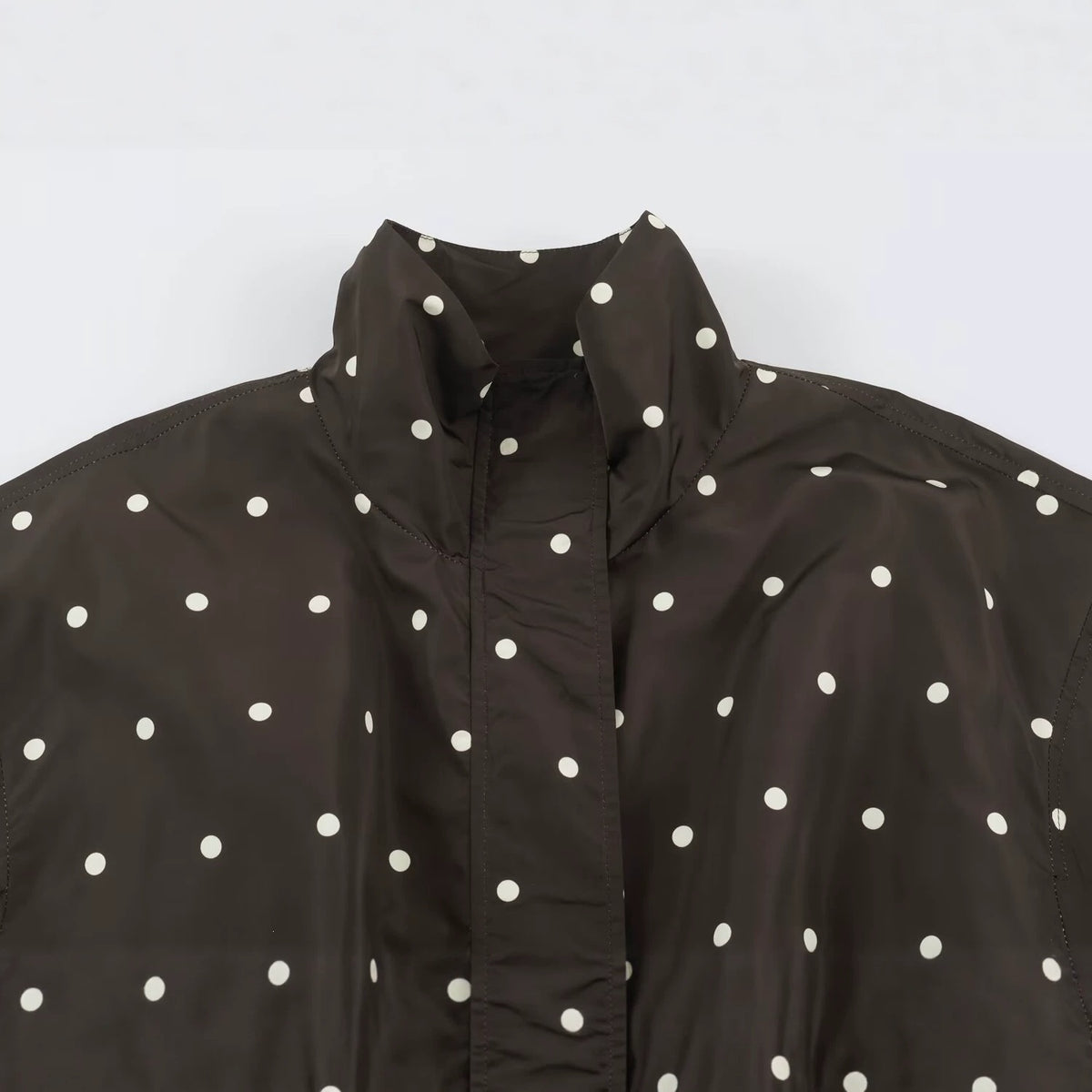 Women's Oversize Windbreaker with Dot Print, High Standing Collar and Elastic Hem Fashion Glam