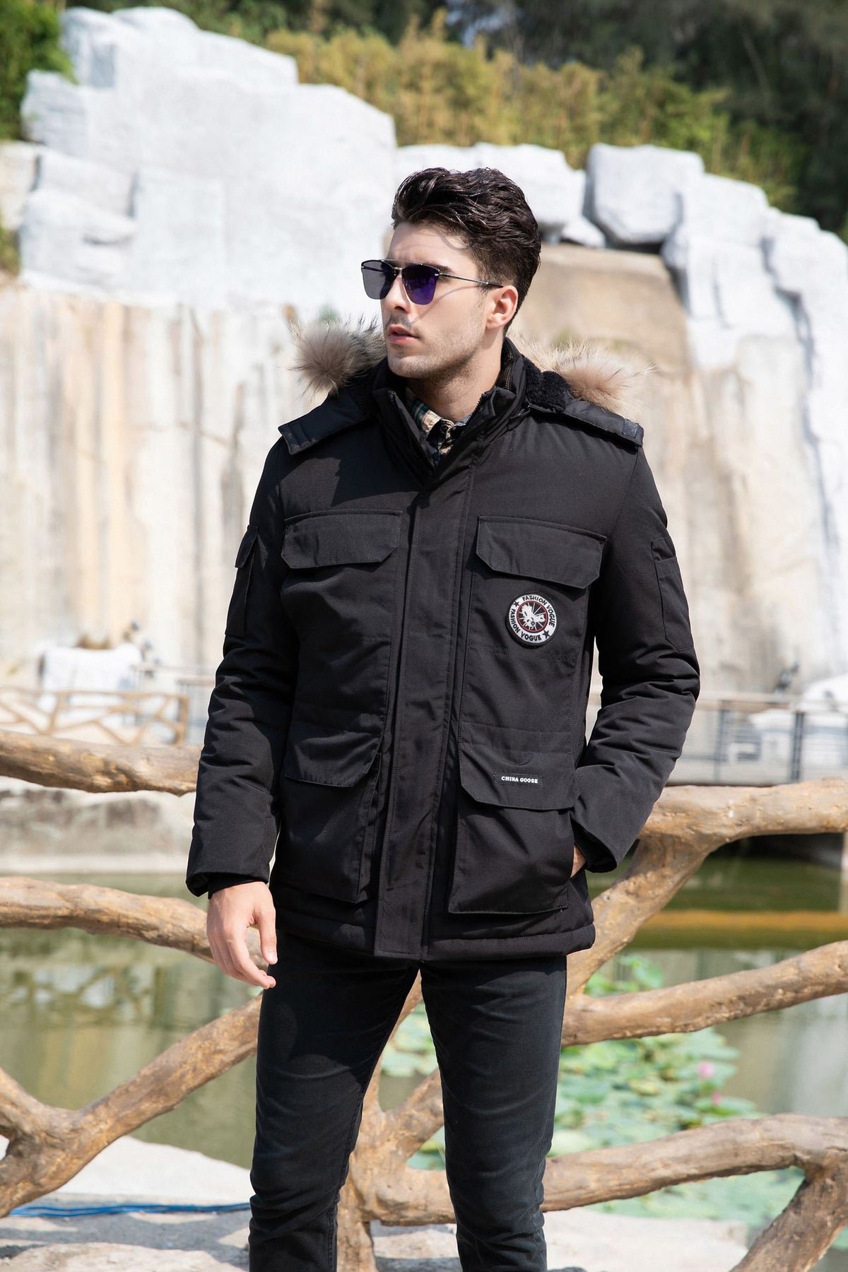 Men's insulated field parka with detachable faux fur collar and multiple pockets Fashion Glam