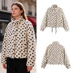 Women's Lined Teddy Jacket with Heart All-Over, Stand Collar and Drawstring Fashion Glam