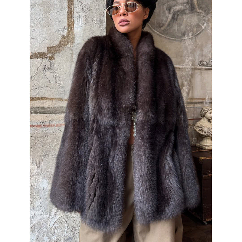 Women's Luxurious Oversized Fur Jacket with Wide Shawl Collar and Voluminous Silhouette Fashion Glam