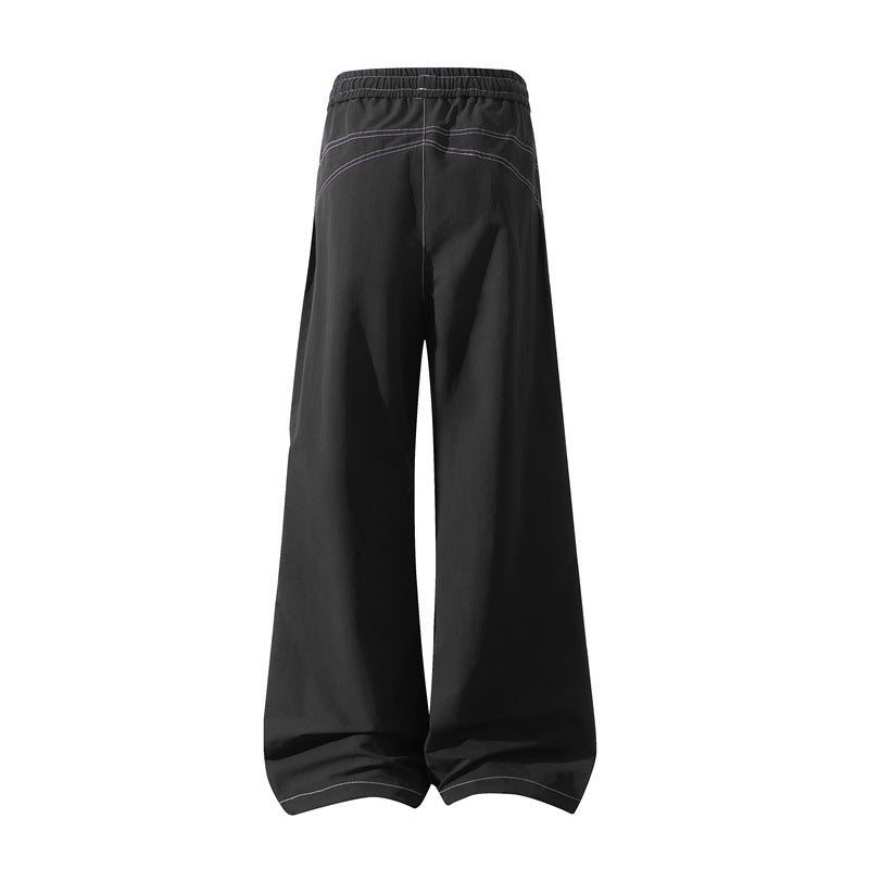 Men's Wide Cargo Pants with Drawstring Waistband, Utility Seams and Zip Pockets Fashion Glam