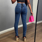 Women's high-waisted skinny jeans with triple button waistband and shaping fit Fashion Glam