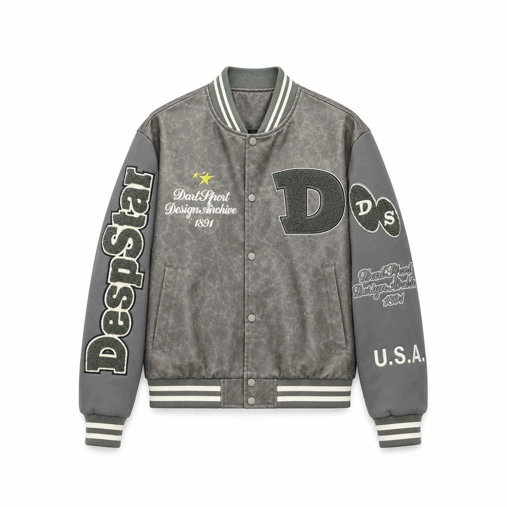 Men's varsity bomber jacket in college style made of faux leather with appliqués Fashion Glam