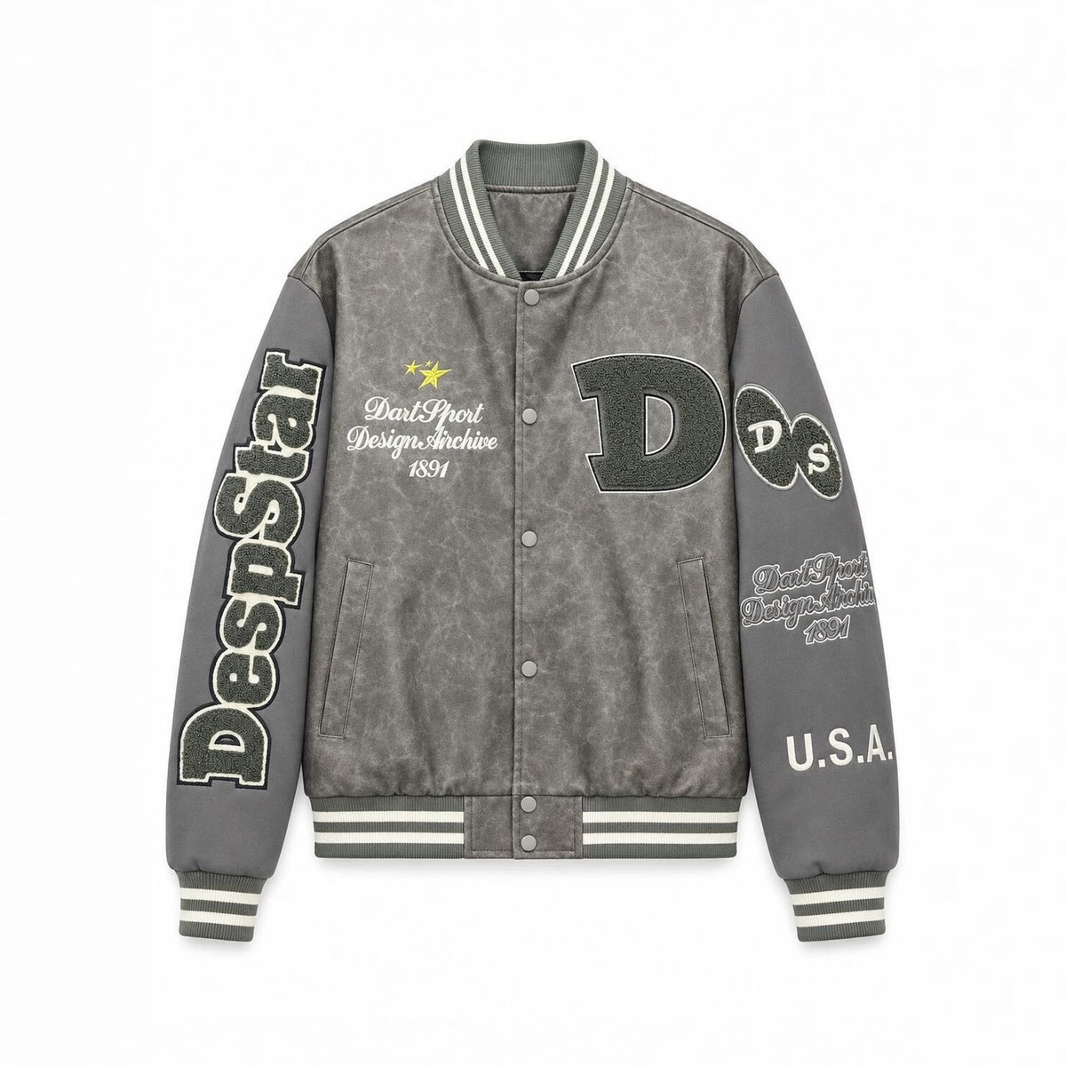 Men's varsity bomber jacket in college style made of faux leather with appliqués Fashion Glam