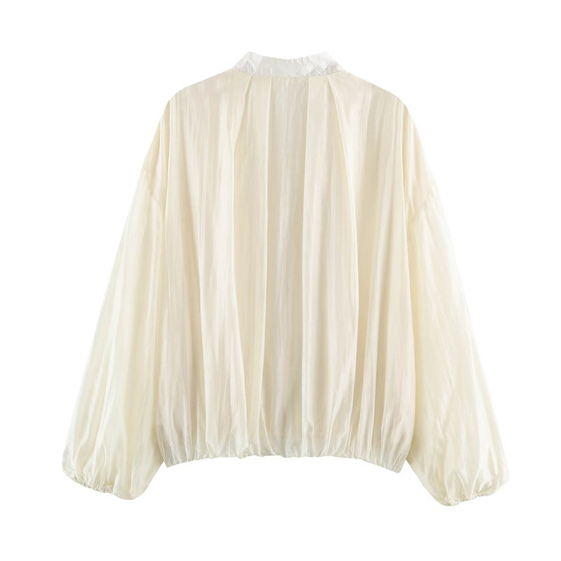 Women's sheer oversized bomber jacket made of lightweight satin organza with balloon sleeves Fashion Glam