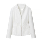 Women's tailored short blazer with standing collar and floral tone-on-tone embroidery Fashion Glam