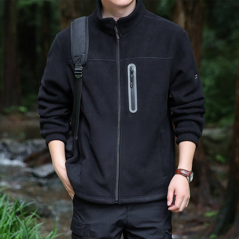 Men's fleece outdoor jacket with full zip, high collar, and water-repellent zip pocket Fashion Glam