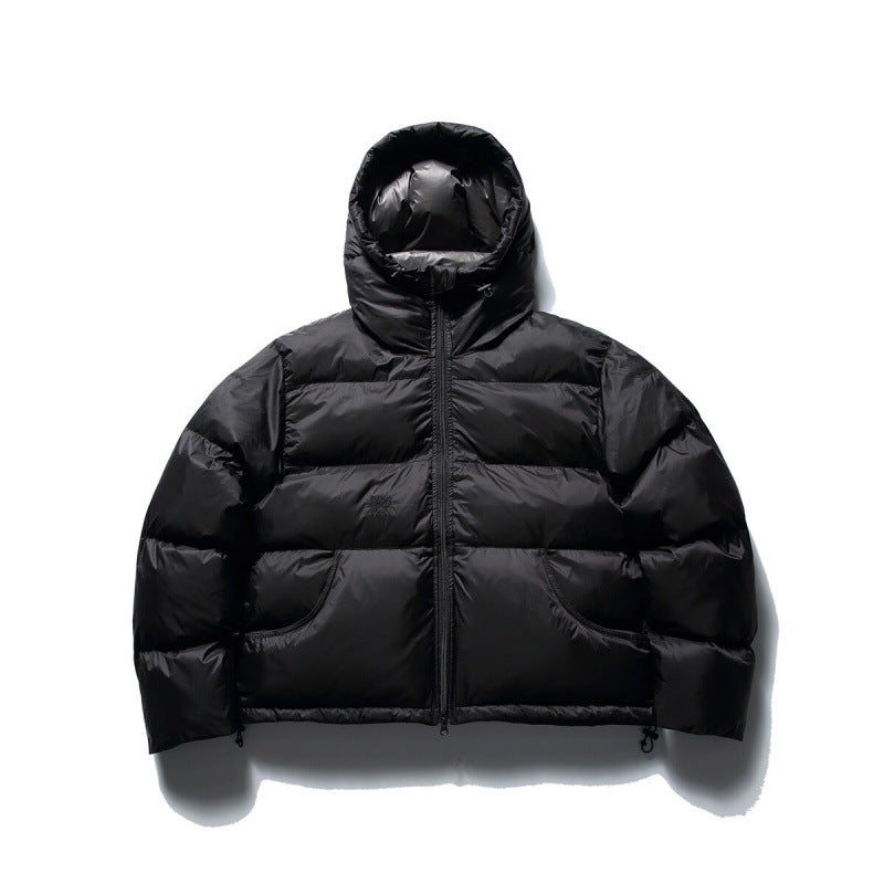 Unisex Short Boxy Puffer Jacket with Volume Hood, Water-Repellent Shell and Thermal Down Filling Fashion Glam