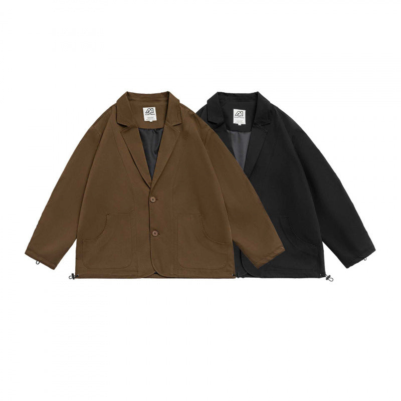 Unisex Oversized Blazer Jacket in Utility Look with Drawstring and Patch Pockets Fashion Glam