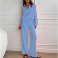 Women's Lightweight Crinkle Lounge Set with V-Neck and Wide High-Waist Pants Fashion Glam