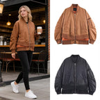 Women's Oversize Bomber Jacket with padded quilted lining, sleeve zip pocket and wide ribbed cuff Fashion Glam