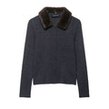 Women's fine-knit cardigan with faux fur collar and concealed button placket Fashion Glam