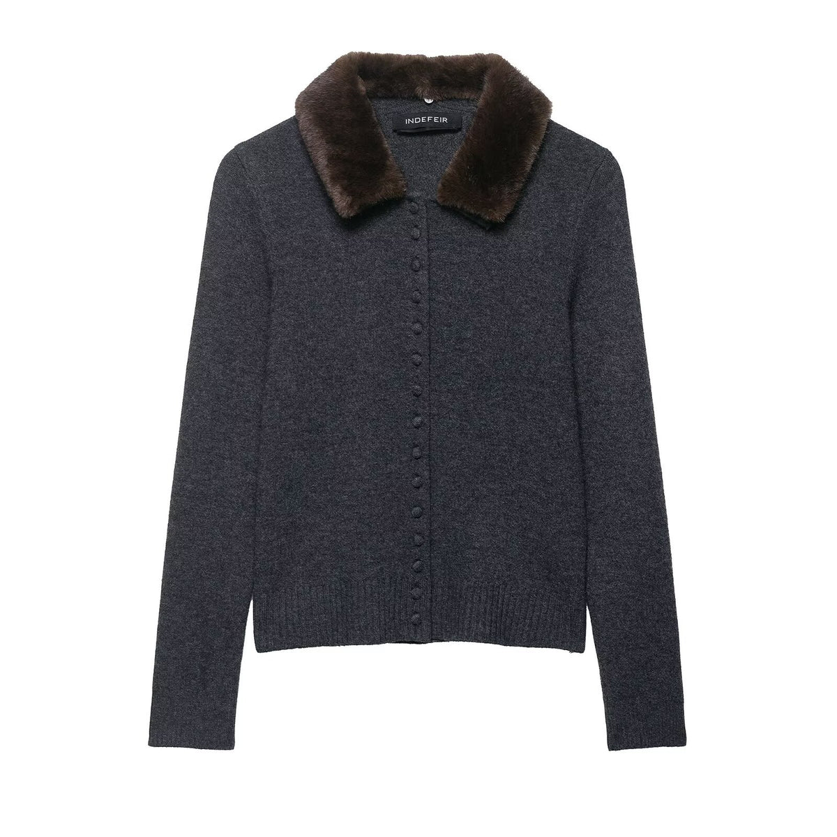 Women's fine-knit cardigan with faux fur collar and concealed button placket Fashion Glam
