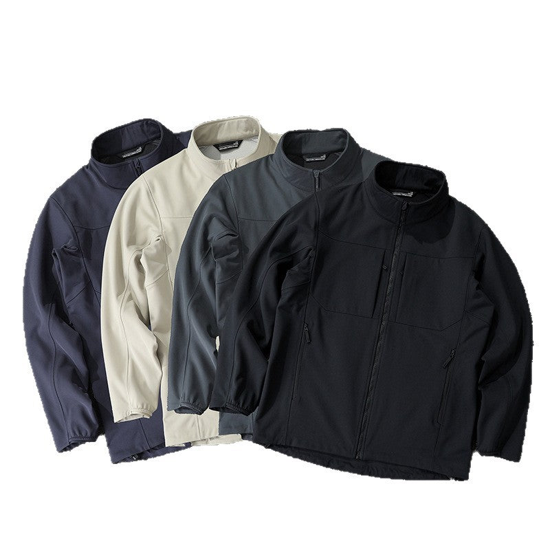 Men's Technical Softshell Jacket with Stand-Up Collar and Concealed Zip Pockets Fashion Glam