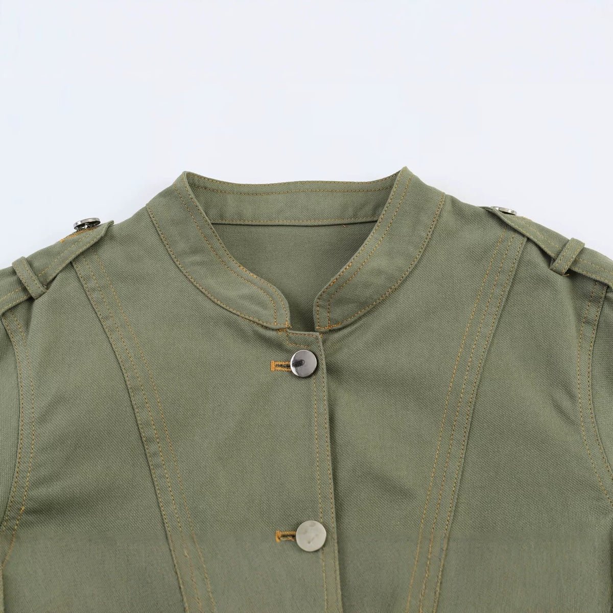 Women's short jacket in utility style with stand-up collar and shoulder straps Fashion Glam