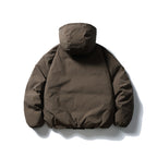 Unisex Boxy padded hoodie jacket with drawstring, snap button placket, and arm pocket Fashion Glam