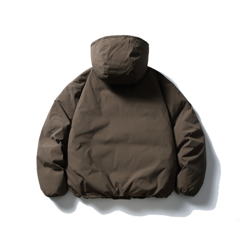 Unisex Boxy padded hoodie jacket with drawstring, snap button placket, and arm pocket Fashion Glam