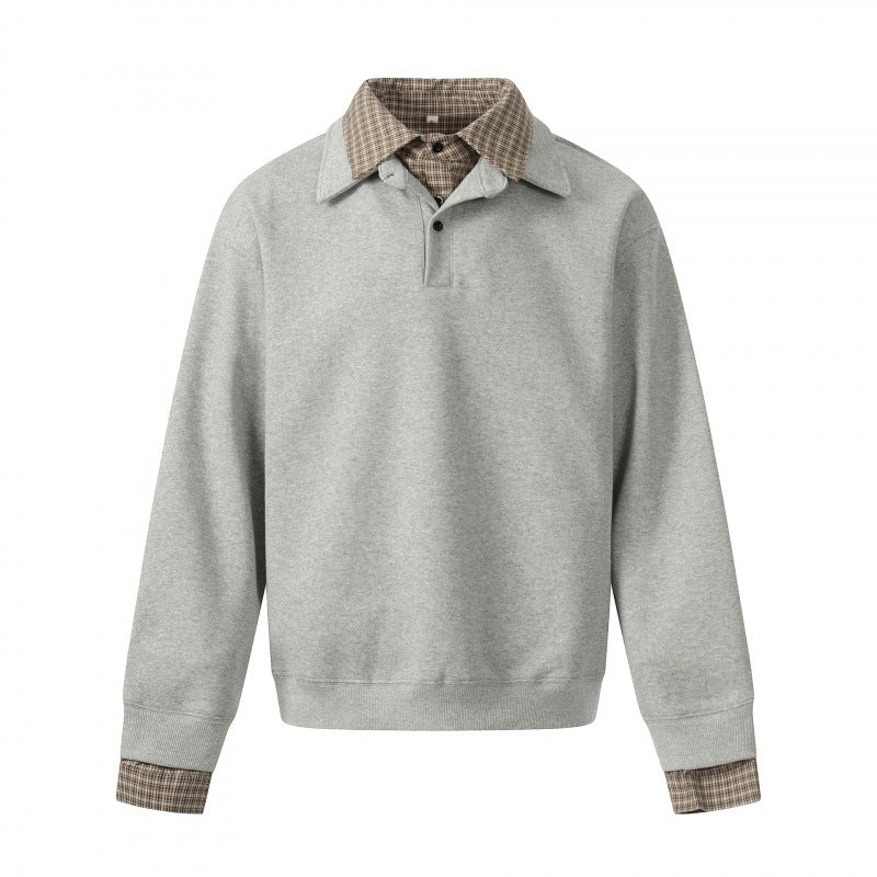 Men's sweatshirt with integrated shirt collar and layering look Fashion Glam