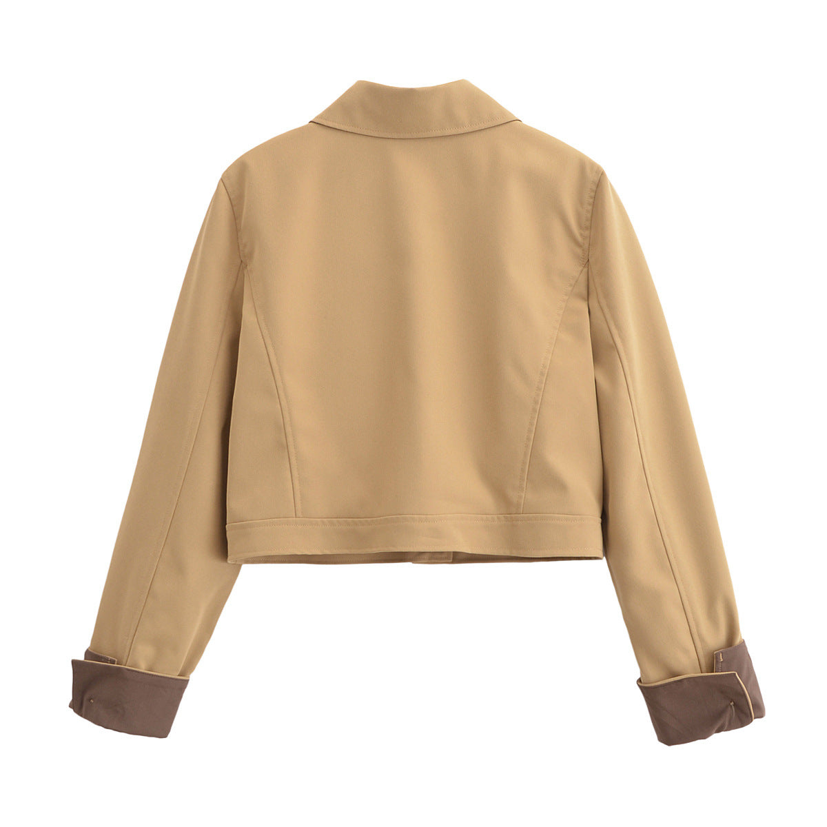 Women's Cropped Utility Jacket with Shirt Collar, Contrasting Turn-Up Cuffs and Continuous Button Placket Fashion Glam