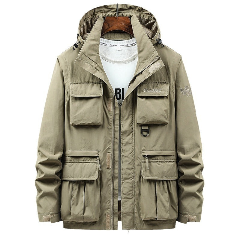 Men's Mult functional Utility Field Jacket with Hood, Multiple Pockets and Ripstop Outer Material Fashion Glam