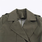 Women's short trench coat with A-line silhouette, double-breasted button placket, detachable belt, and shoulder epaulettes Fashion Glam