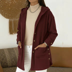 Women's Long Hooded Knitted Cardigan with Ribbed Texture, Button Placket and Side Pockets Fashion Glam