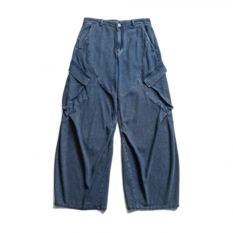Unisex Wide Cargo Jeans with High Waist, Panel Seams and Flap Pockets Fashion Glam