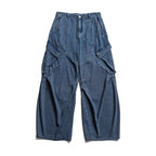 Unisex Wide Cargo Jeans with High Waist, Panel Seams and Flap Pockets Fashion Glam