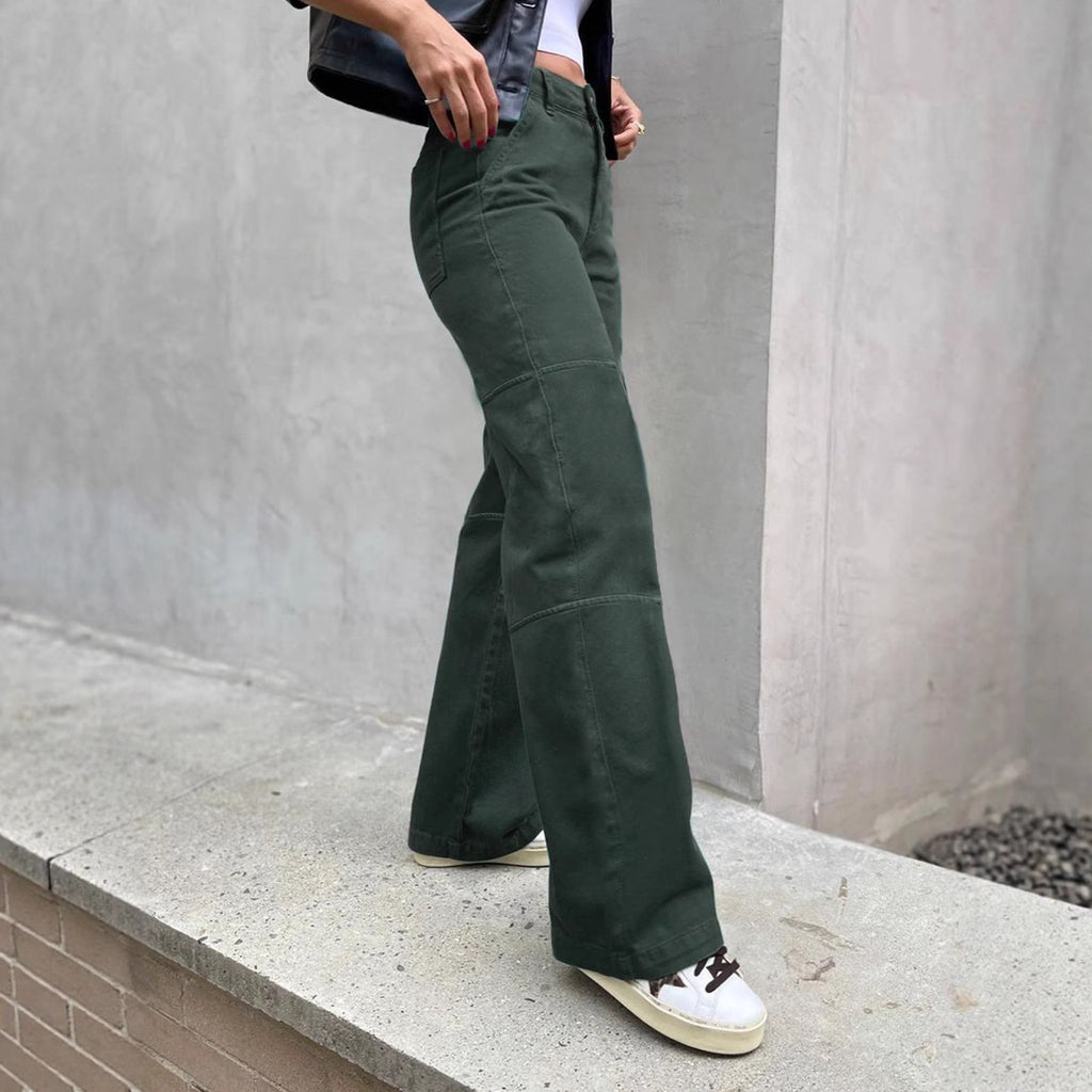 Women's High-Waisted Cargo Palazzo Pants with Seam Segments and Side Flap Pocket Fashion Glam
