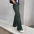 Women's High-Waisted Cargo Palazzo Pants with Seam Segments and Side Flap Pocket Fashion Glam